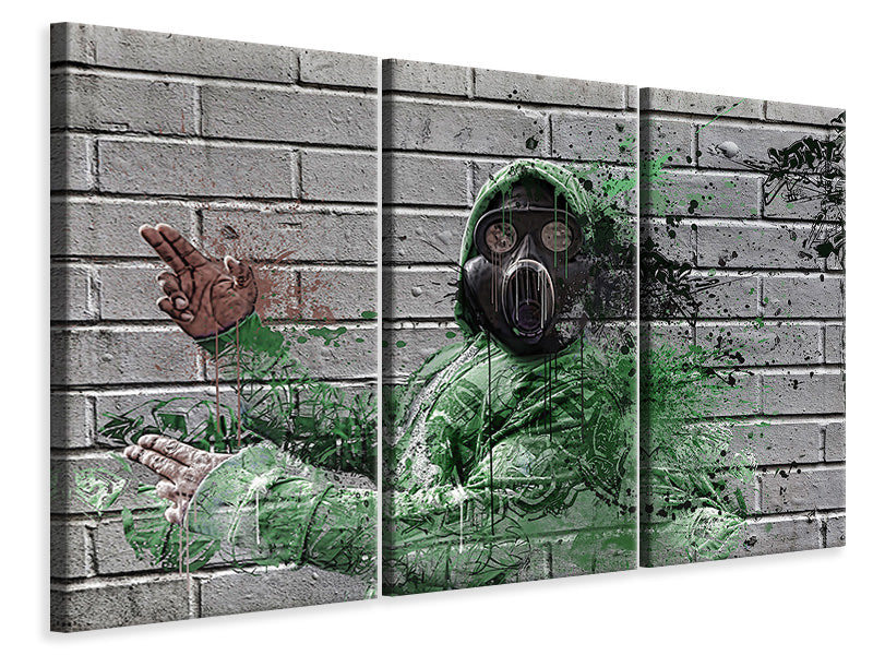 Leinwandbild 3-teilig Graffiti Gasmaske
