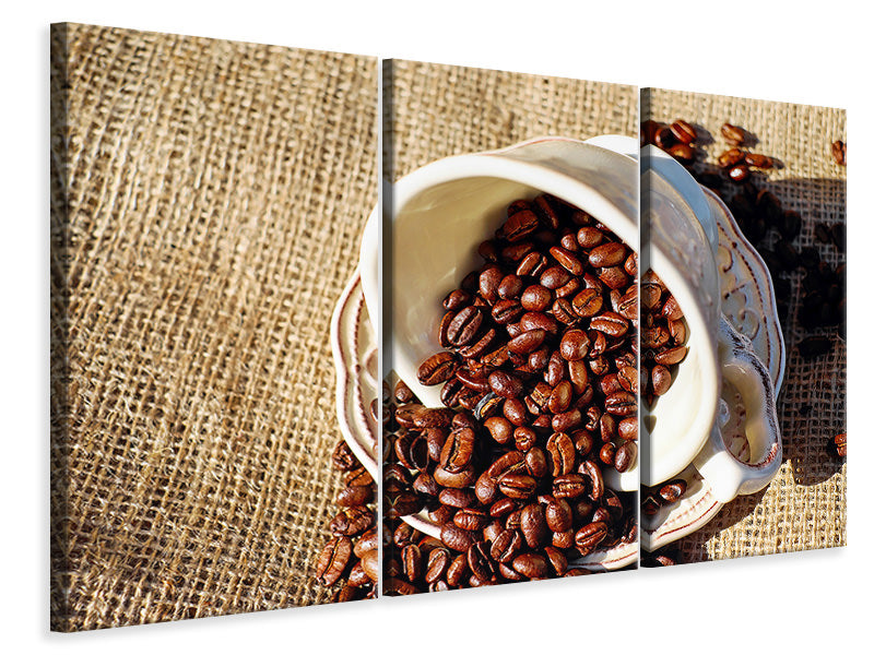 Leinwandbild 3-teilig Kaffeebohnen in der Tasse