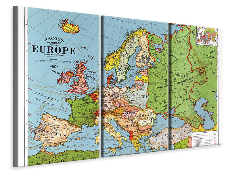 Leinwandbild 3-teilig Karte Europa