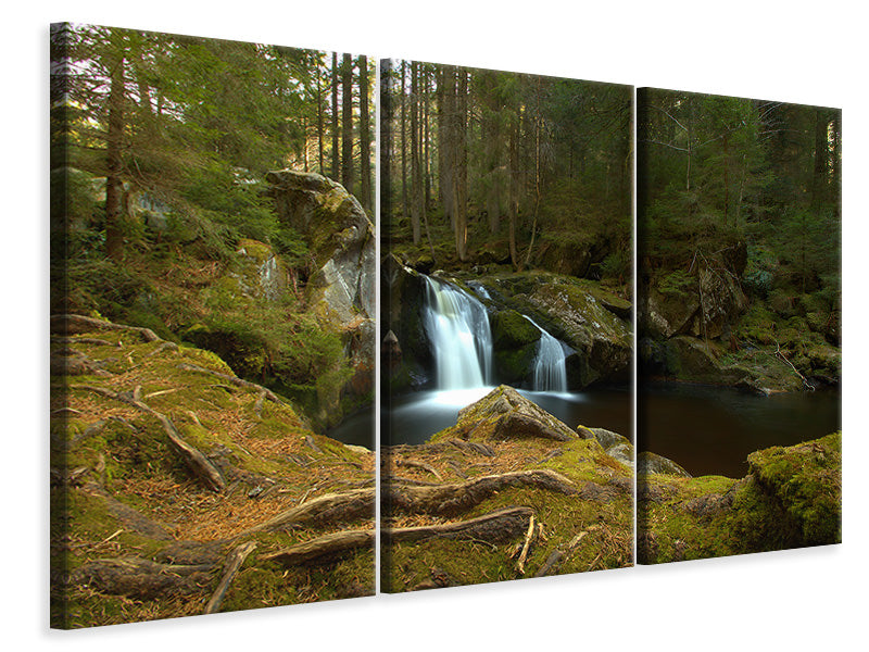 Leinwandbild 3-teilig Kleiner Wasserfall im Wald