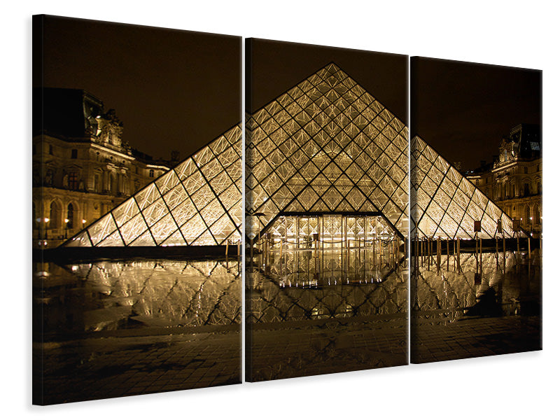 Leinwandbild 3-teilig Nachts am Louvre