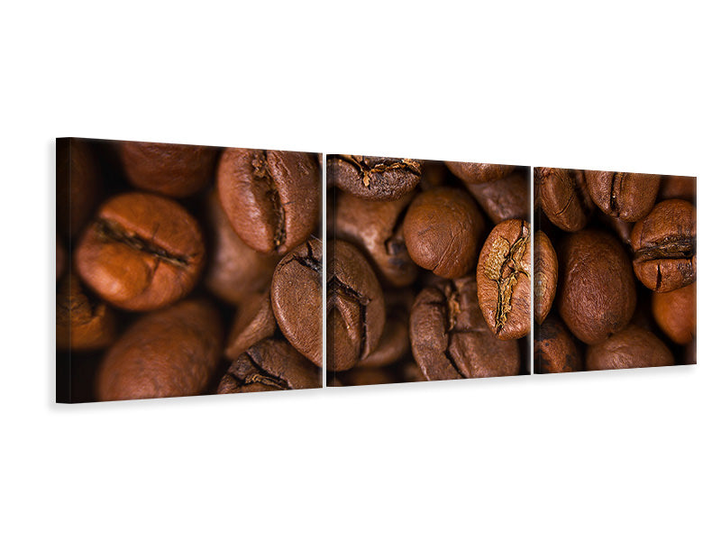 Panorama Leinwandbild 3-teilig Close Up Kaffeebohnen