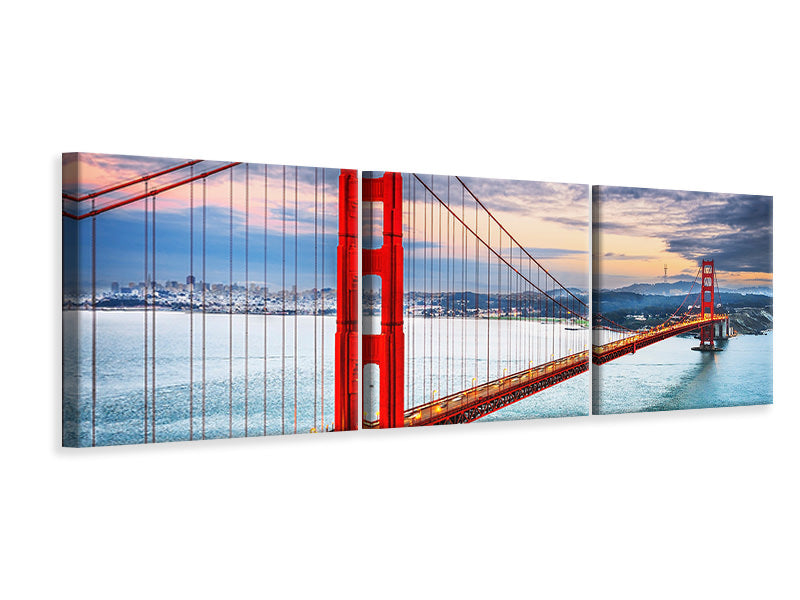 Panorama Leinwandbild 3-teilig Der Golden Gate Bridge bei Sonnenuntergang