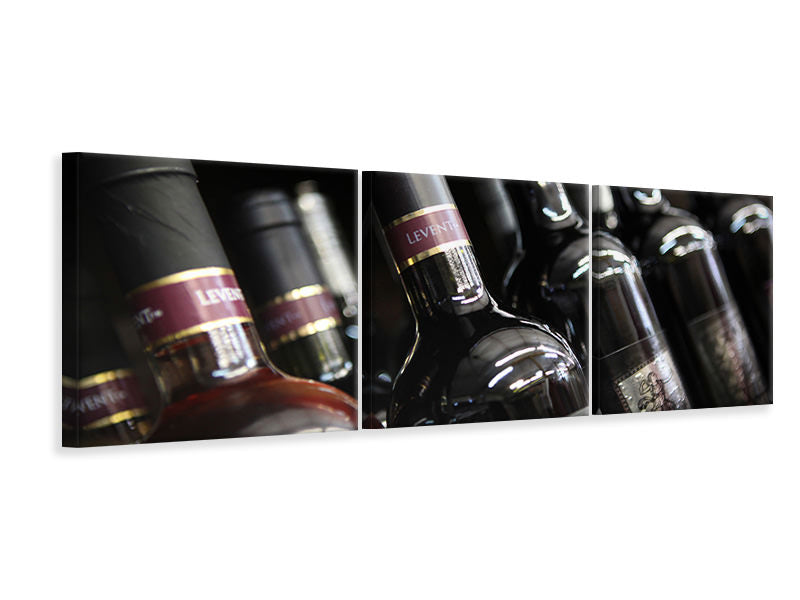 Panorama Leinwandbild 3-teilig Flaschenweine