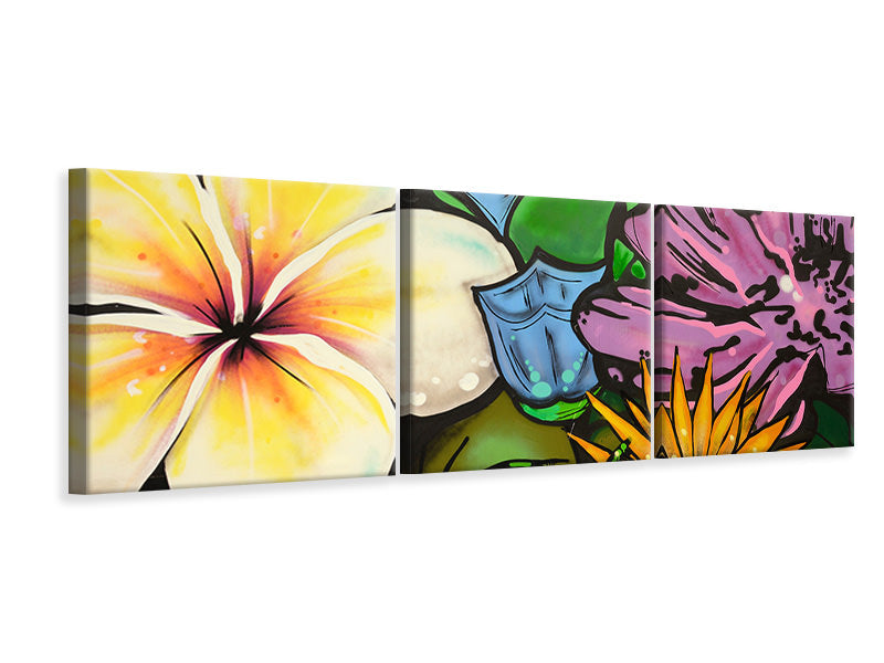 Panorama Leinwandbild 3-teilig Graffiti Flowers