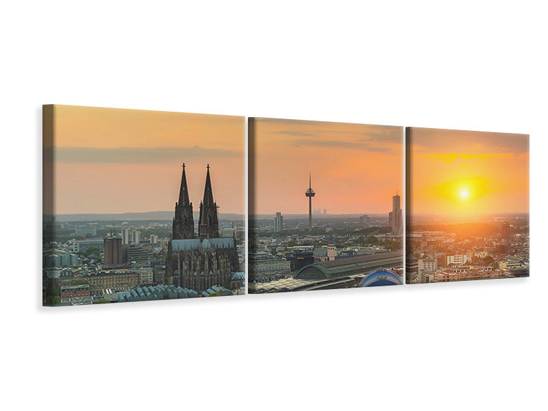 Panorama Leinwandbild 3-teilig Skyline Köln bei Sonnenuntergang