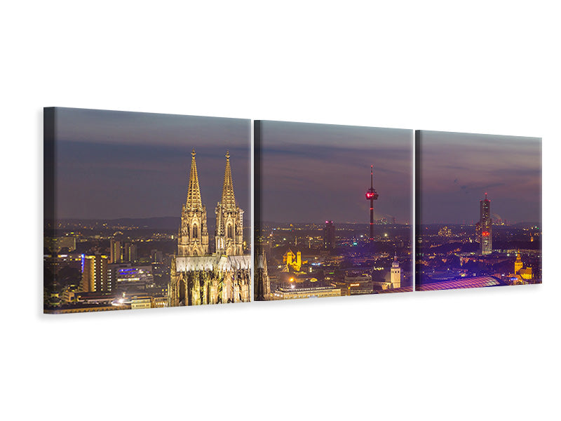 Panorama Leinwandbild 3-teilig Skyline Kölner Dom bei Nacht