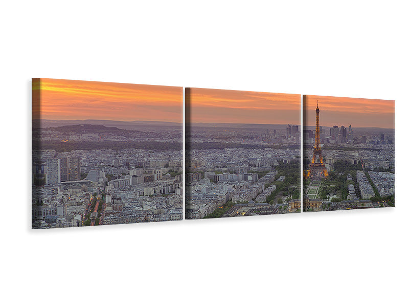 Panorama Leinwandbild 3-teilig Skyline Paris bei Sonnenuntergang