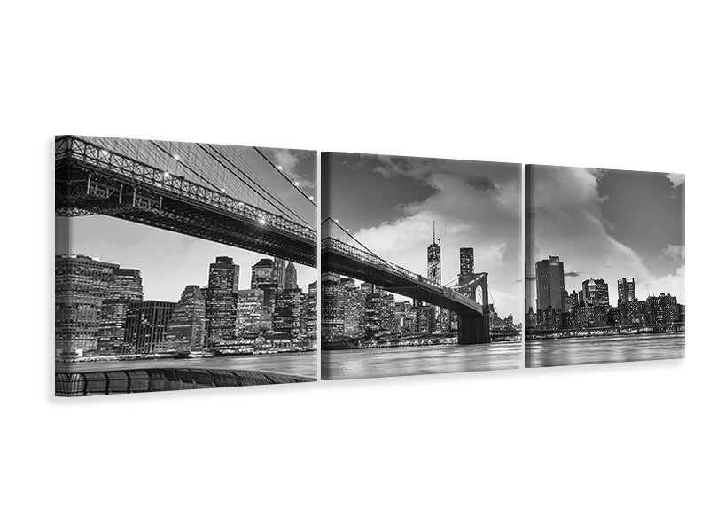 Panorama Leinwandbild 3-teilig Skyline Schwarzweissfotografie Brooklyn Bridge NY
