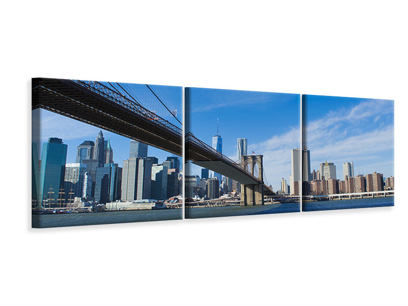 Panorama Leinwandbild 3-teilig Brooklyn Brücke bei Sonnenschein