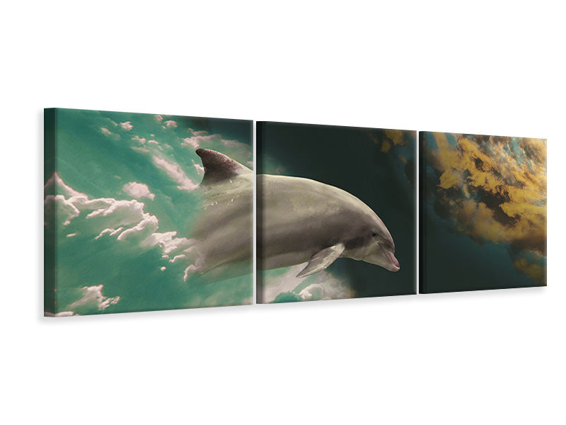 Panorama Leinwandbild 3-teilig Faszination Delfin