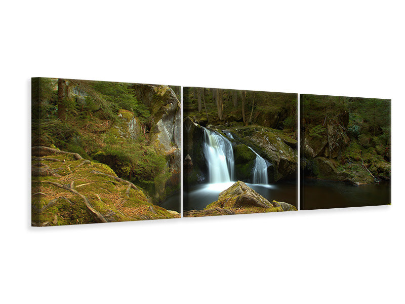 Panorama Leinwandbild 3-teilig Kleiner Wasserfall im Wald