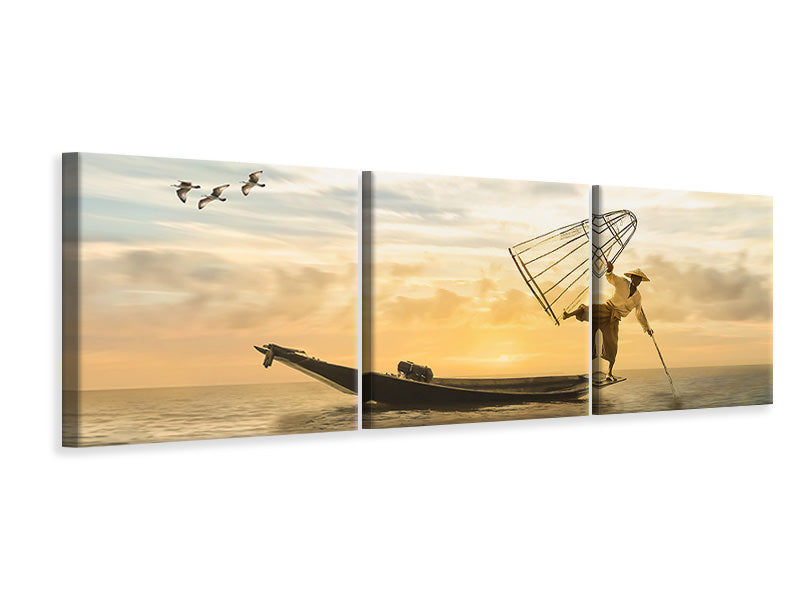 Panorama Leinwandbild 3-teilig Kunstvoller Fischer