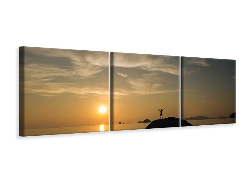 Panorama Leinwandbild 3-teilig Liebe den Sonnenuntergang am Meer