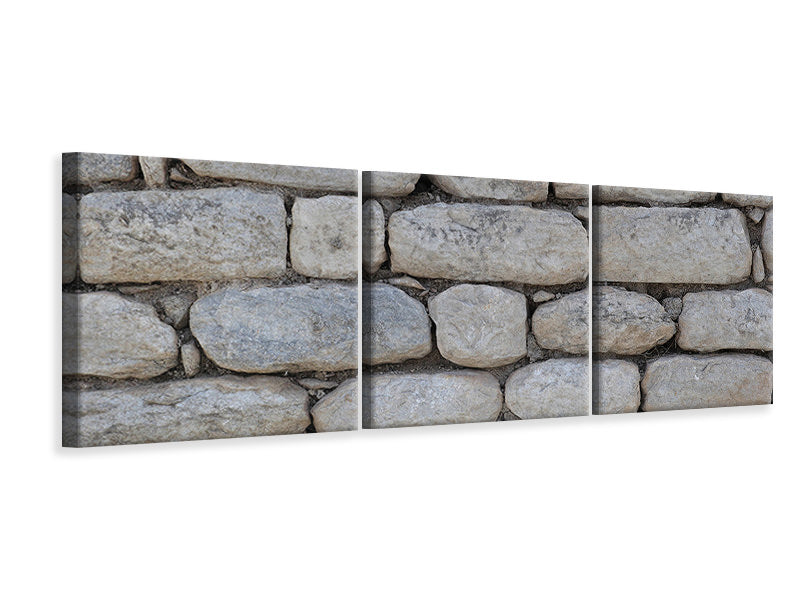 Panorama Leinwandbild 3-teilig Mauer aus Natur Steinen