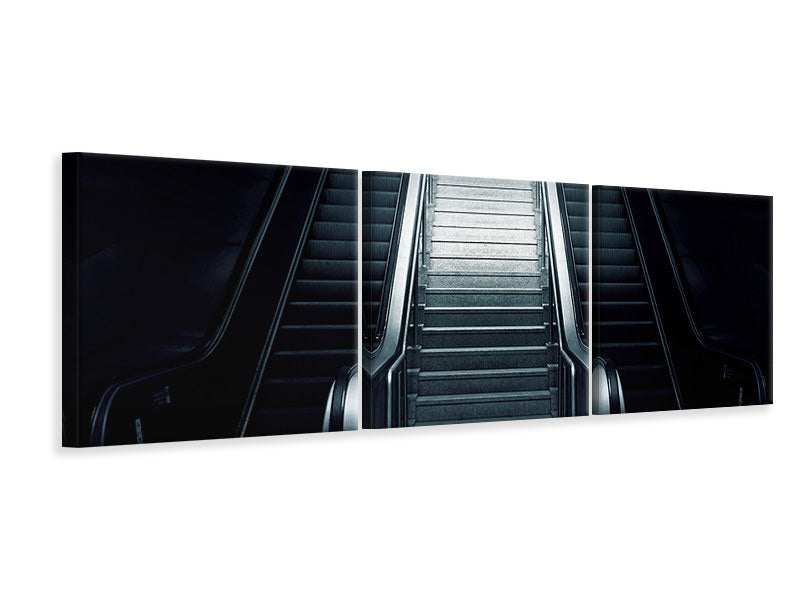 Panorama Leinwandbild 3-teilig Rolltreppe in der Dunkelheit