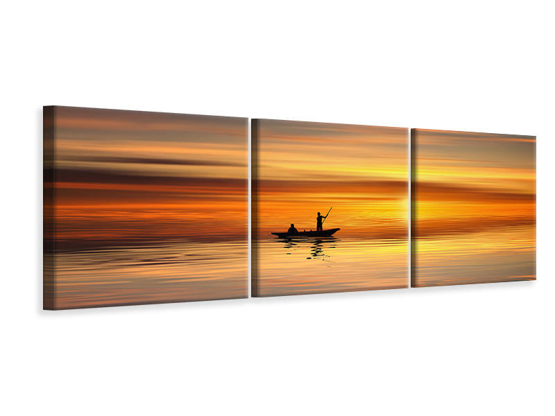Panorama Leinwandbild 3-teilig Romantischer Sonnenuntergang auf dem Meer