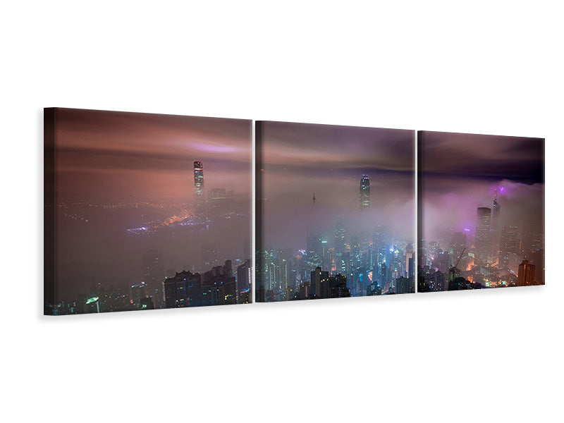 Panorama Leinwandbild 3-teilig Smog in Hong Kong