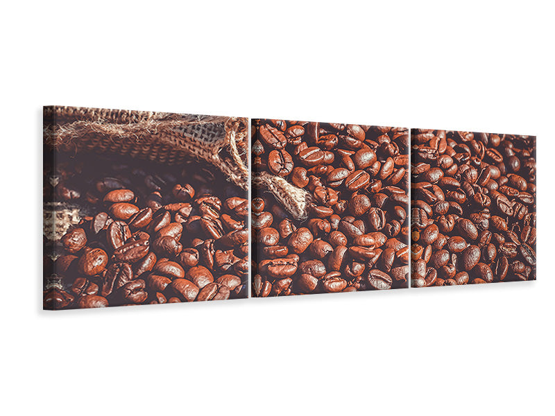 Panorama Leinwandbild 3-teilig Viele Kaffeebohnen
