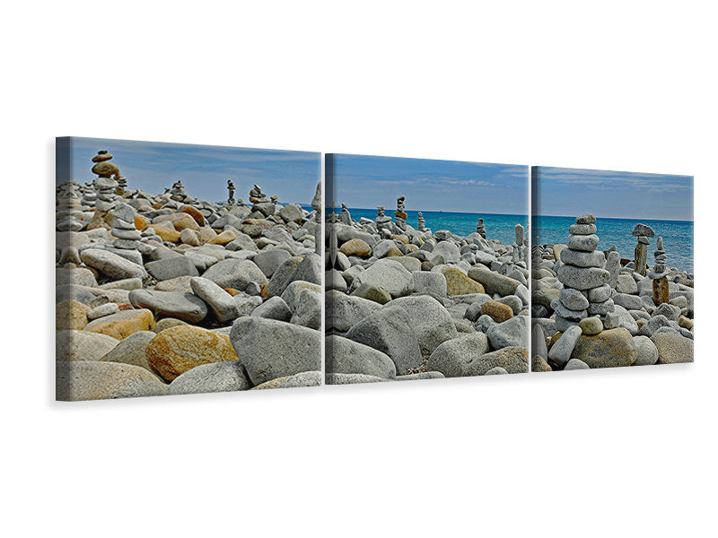 Panorama Leinwandbild 3-teilig Viele Steinstapel