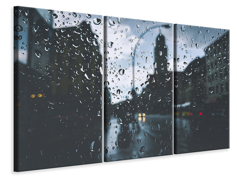 Leinwandbild 3-teilig Regentropfen an der Fensterscheibe