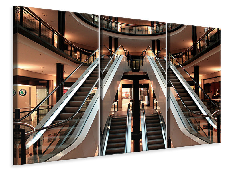 Leinwandbild 3-teilig Rolltreppe im Einkaufszentrum