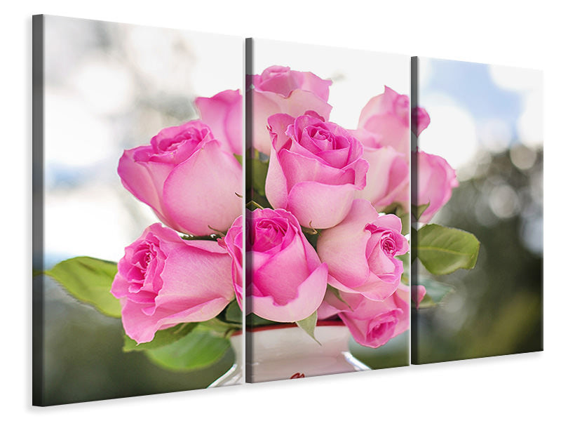 Leinwandbild 3-teilig Rosenstrauss in rosa