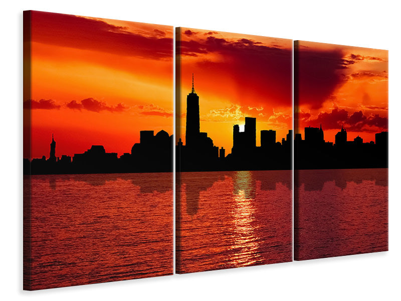 Leinwandbild 3-teilig Skyline NYC  in der Abenddämmerung