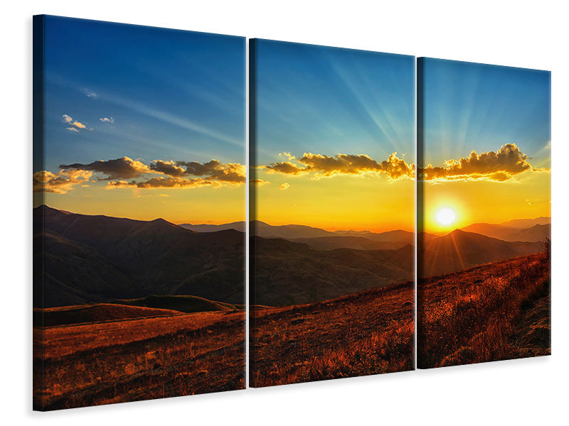 Leinwandbild 3-teilig Sonnenuntergang in der Welt der Berge