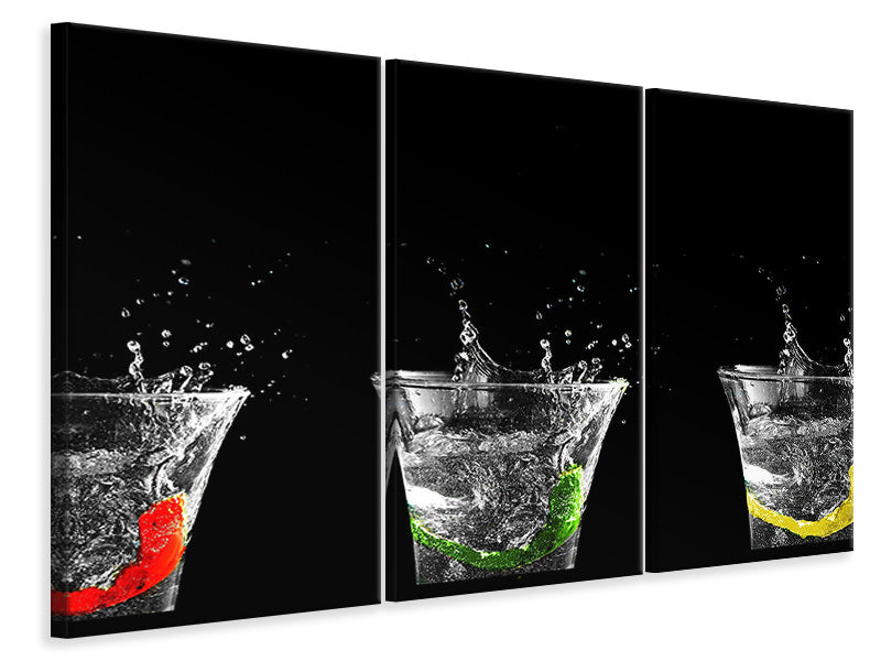 Leinwandbild 3-teilig Spritzige Wasser Gläser