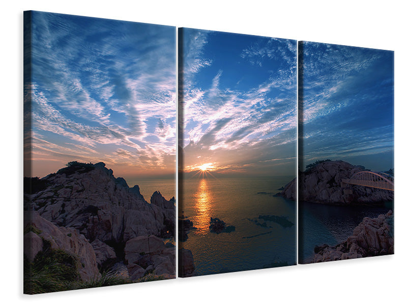 Leinwandbild 3-teilig Stimmungsvoller Sonnenuntergang am Meer