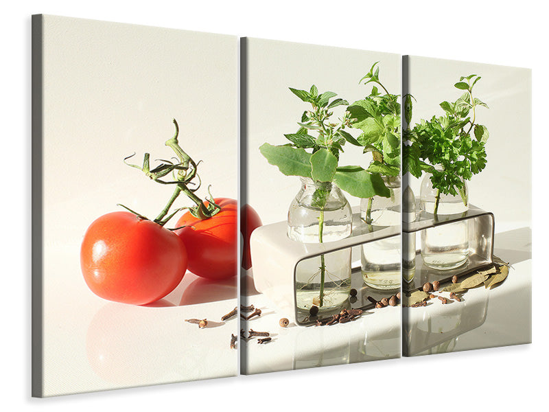 Leinwandbild 3-teilig Tomaten und Kräuter