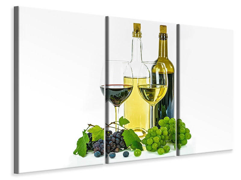 Leinwandbild 3-teilig Weisswein und Rotwein