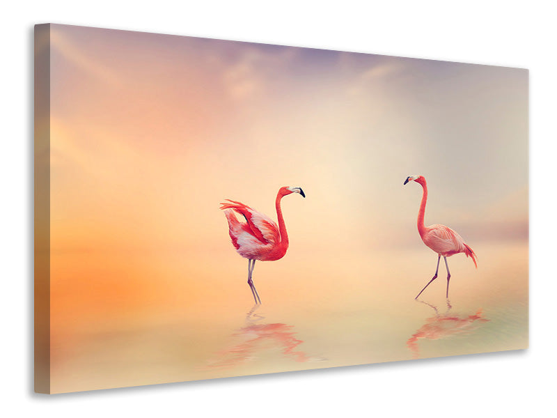Leinwandbild Romantische Flamingos