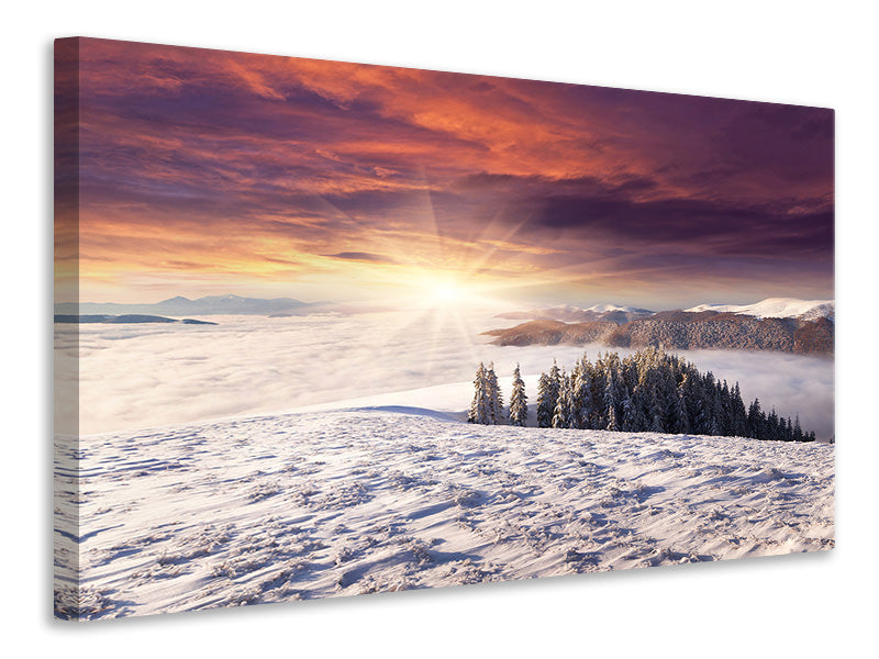 Leinwandbild Sonnenaufgang Winterlandschaft