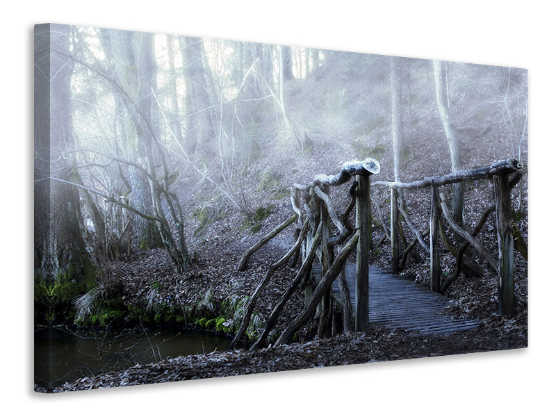 Leinwandbild Alte Holzbrücke im Wald