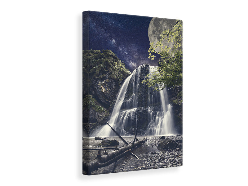 Leinwandbild Vollmond am Wasserfall