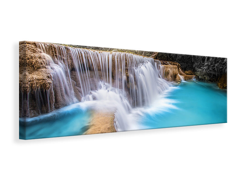 Leinwandbild Panorama Glücklicher Wasserfall
