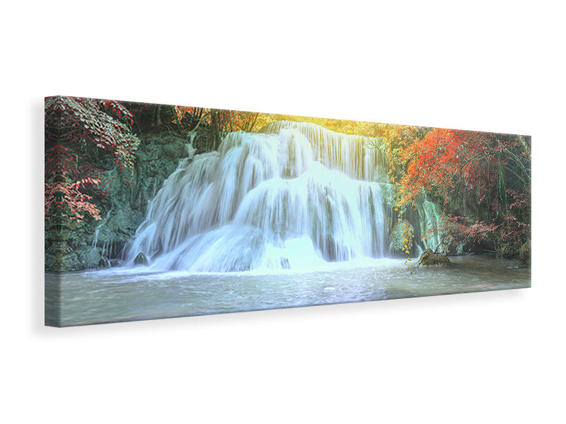 Leinwandbild Panorama Wasserfall im Licht
