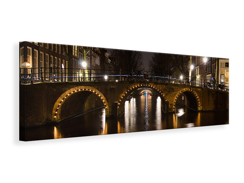 Leinwandbild Panorama Nachts in Amsterdam