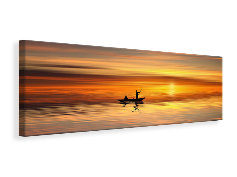 Leinwandbild Panorama Romantischer Sonnenuntergang auf dem Meer