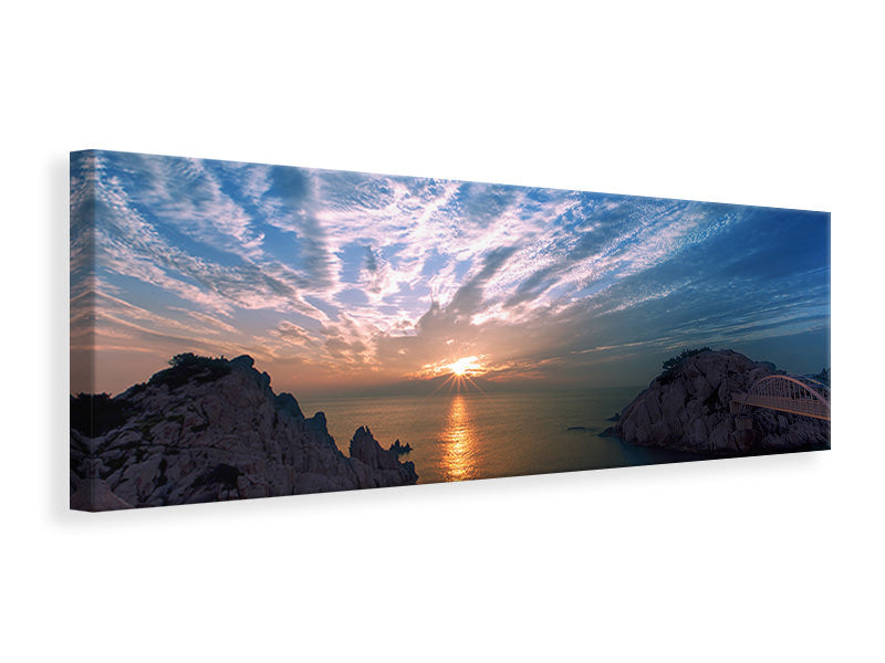 Leinwandbild Panorama Stimmungsvoller Sonnenuntergang am Meer