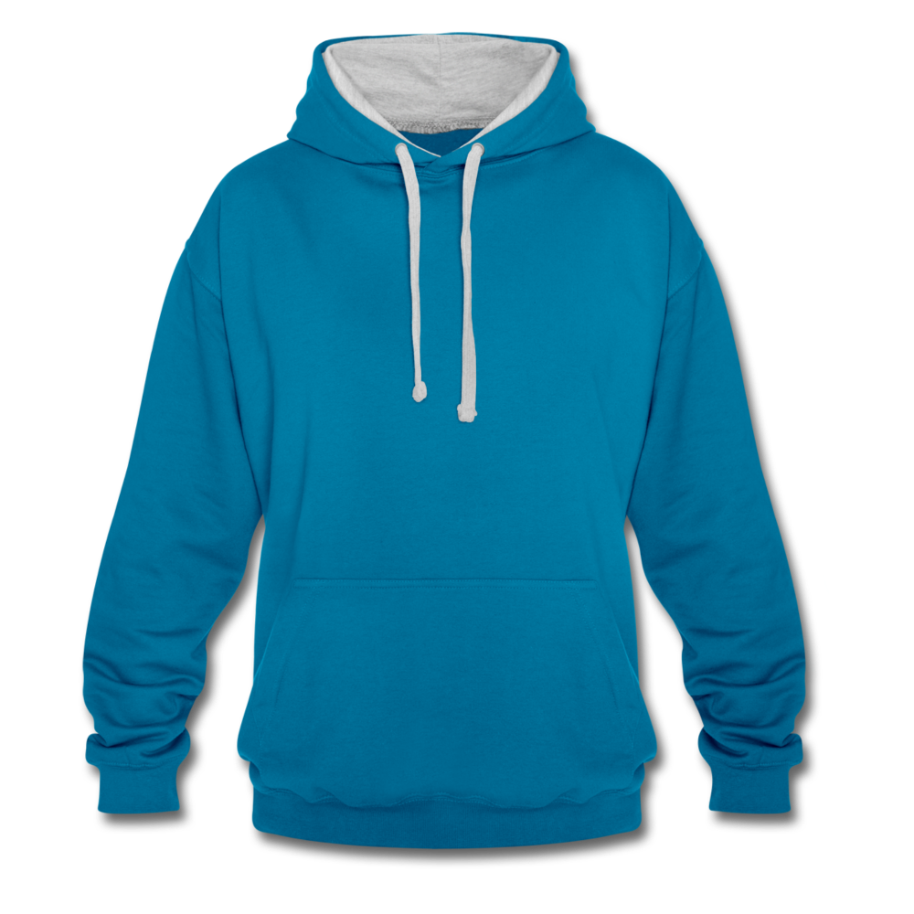 Contrast Colour Hoodie - peacock blue/heather grey