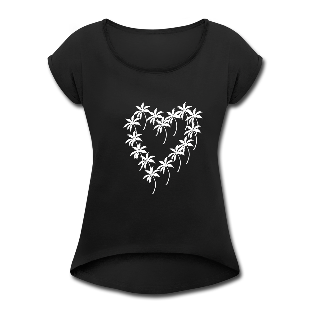 Palmenherz T-Shirt - Kurzärmel mit gerolltem Aufschlag - Schwarz