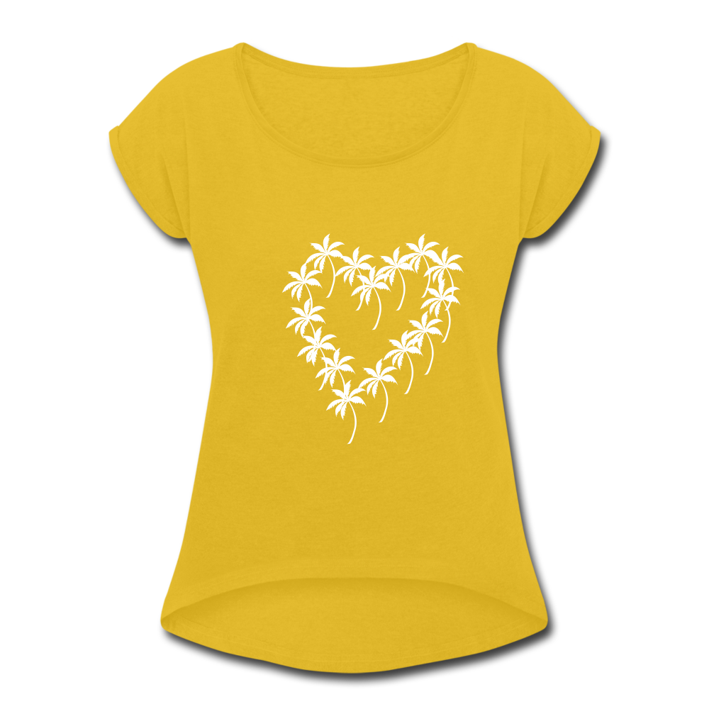 Palmenherz T-Shirt - Kurzärmel mit gerolltem Aufschlag - Senfgelb