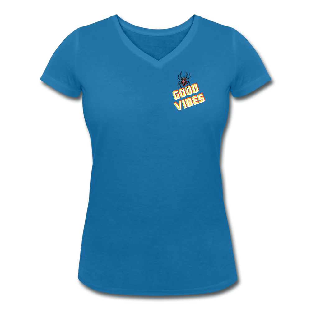GOOD VIBES - Bio-T-Shirt mit V-Ausschnitt - Pfauenblau