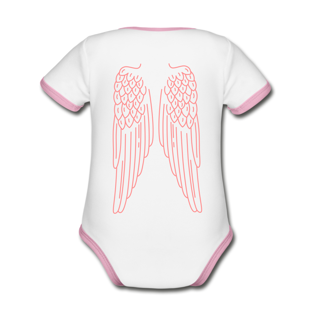 Baby Bio-Kurzarm-Kontrastbody- Herz-personalisierbar - Weiß/Rose