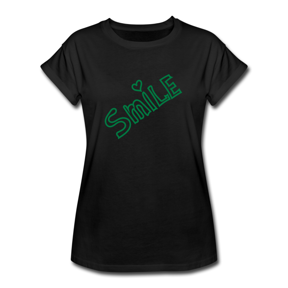 Smile - lässiges Frauen T-Shirt mit Glitzerschrift - Schwarz
