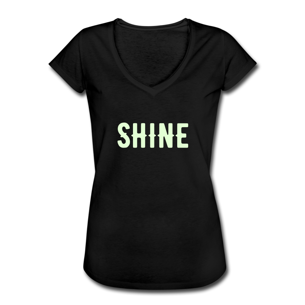 SHINE - Frauen Vintage T-Shirt , selbstleuchtende Schrift - Schwarz