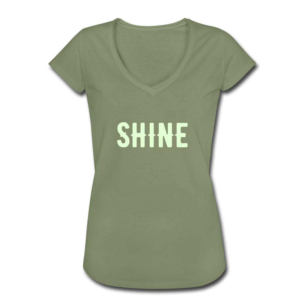 SHINE - Frauen Vintage T-Shirt , selbstleuchtende Schrift - Oliv